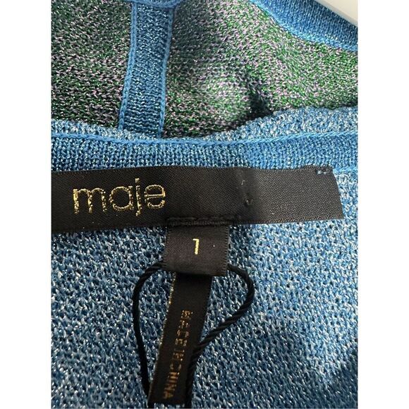 Maje Metallic Multicolor Full Zip Hooded Sweater Blue Purple Green SIZE S/M - Picture 6 of 14